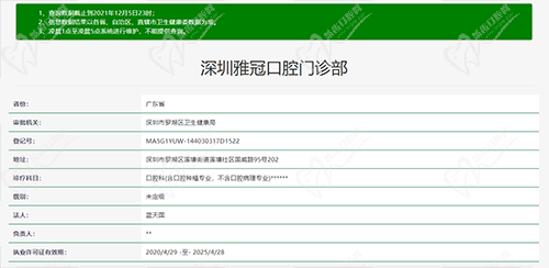 深圳雅冠口腔门诊部资质查询图