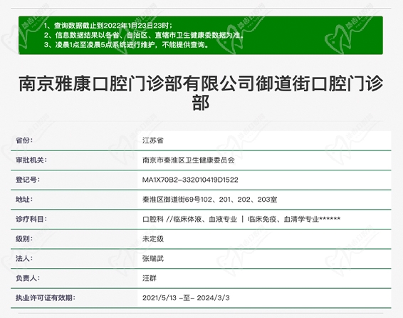 南宁雅康口腔御道街门诊部资质