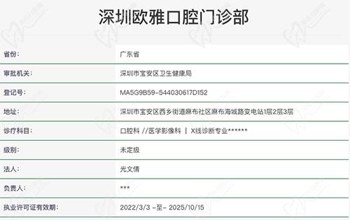 深圳欧雅口腔门诊部资质图