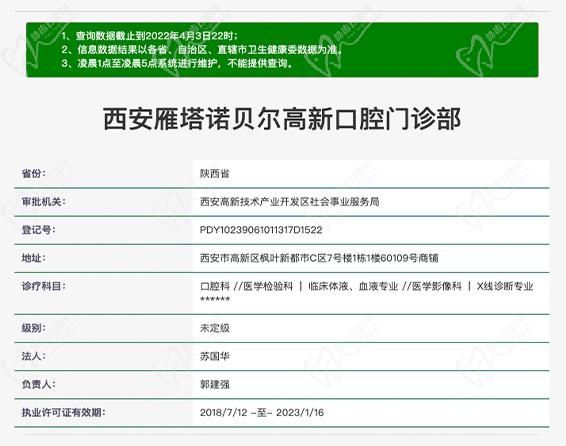 西安雁塔诺贝尔高新口腔门诊资质