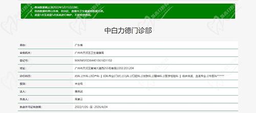 中白力德门诊部资质图