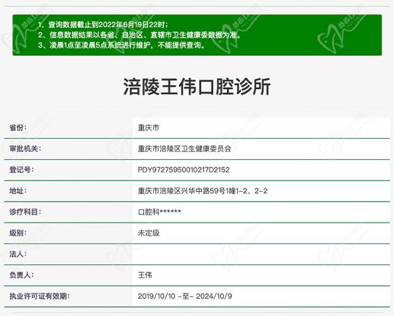 重庆涪陵王伟口腔诊所资质