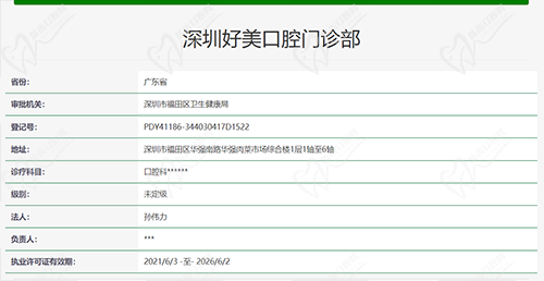 深圳好美口腔门诊部执医资质