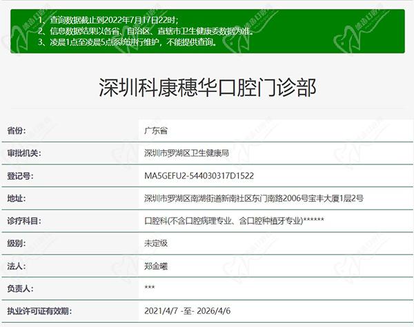 深圳科康穗华口腔门诊部资质