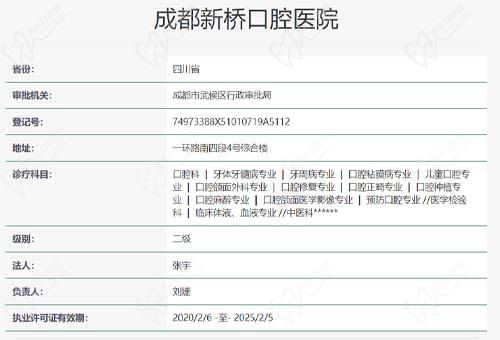 成都新桥口腔资质查询表