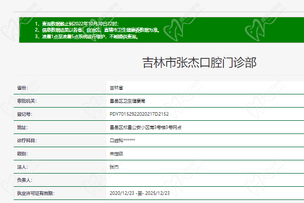 吉林市张杰口腔门诊部正规资质