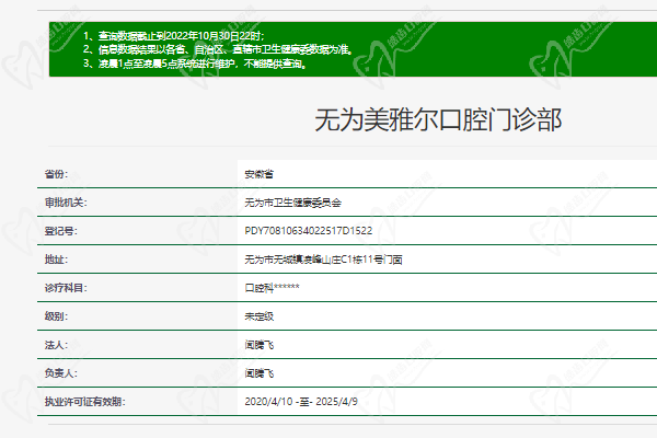 芜湖市无为美雅尔口腔门诊部正规资质