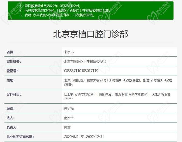 北京京植口腔医院资质
