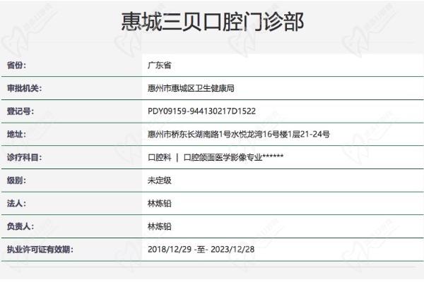 惠城三贝口腔门诊部正规资质