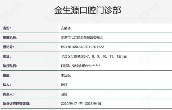 芜湖金生源口腔门诊部正规资质