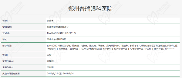 郑州普瑞眼科医院资质