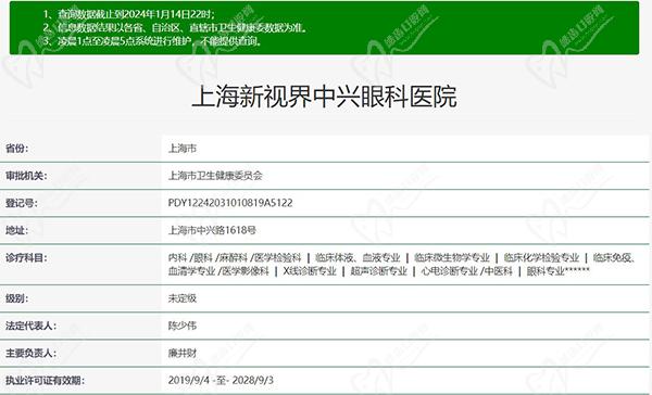 上海新视界中兴眼科医院正规资质