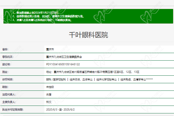 重庆千叶眼科医院正规资质