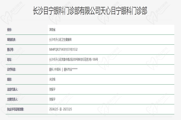 长沙目宁眼科门诊部有限公司资质查询