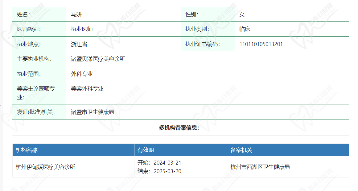 马妍医生资质信息