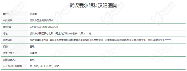 武汉爱尔眼科汉阳医院资质