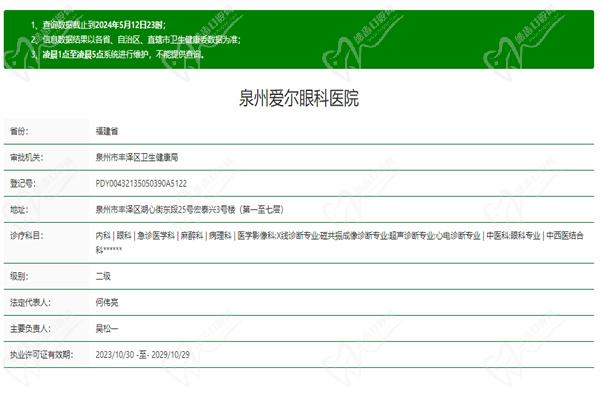 泉州爱尔眼科医院许可证