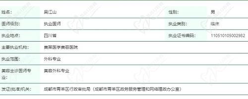 成都美莱吴江山执业信息