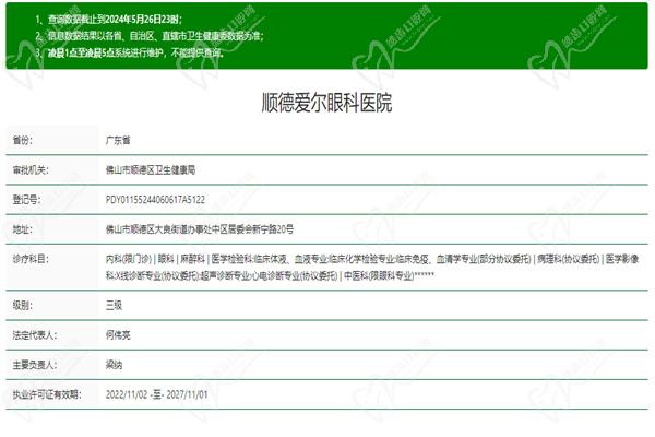 佛山顺德爱尔眼科医院许可证