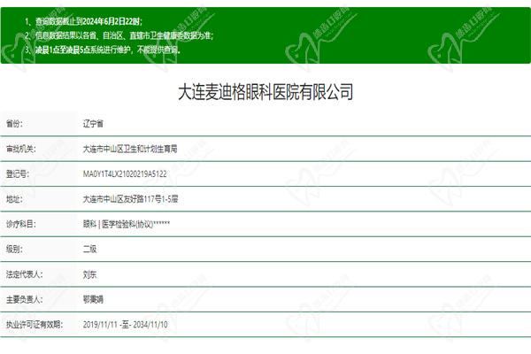 大连麦迪格眼科医院许可证