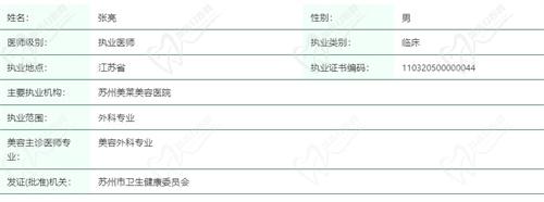 苏州美莱整形医院张亮医生资质