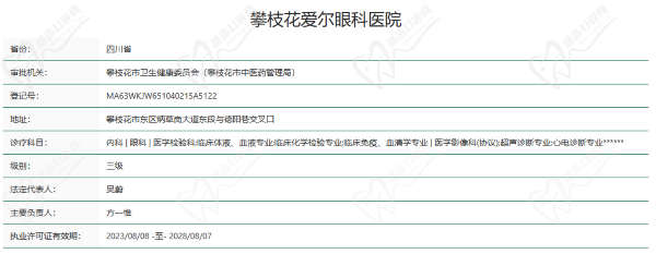 攀枝花爱尔眼科医院资质