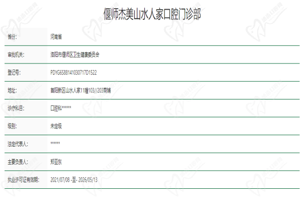 偃师杰美山水人家口腔门诊部基本信息