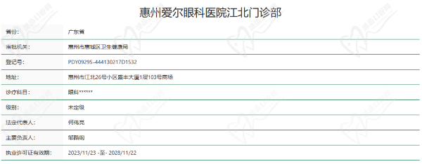 惠州爱尔眼科医院江北门诊部资质