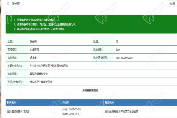 武汉佰视佳眼科门诊部张光明医生资质认证