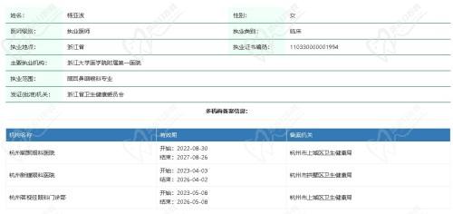 杭州朝聚眼科医院杨亚波医生资质