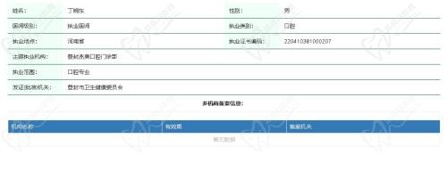 登封杰美口腔丁晓东医生资质查询