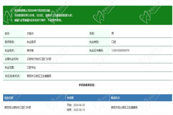 贵阳柏乐口腔医院方振炎医生资质认证