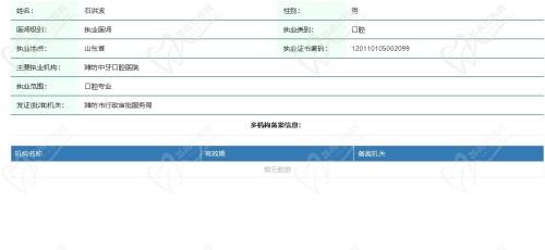 潍坊中牙口腔医院石洪波医生资质查询