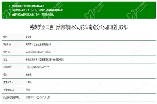 芜湖美臣口腔门诊部中央城店许可证