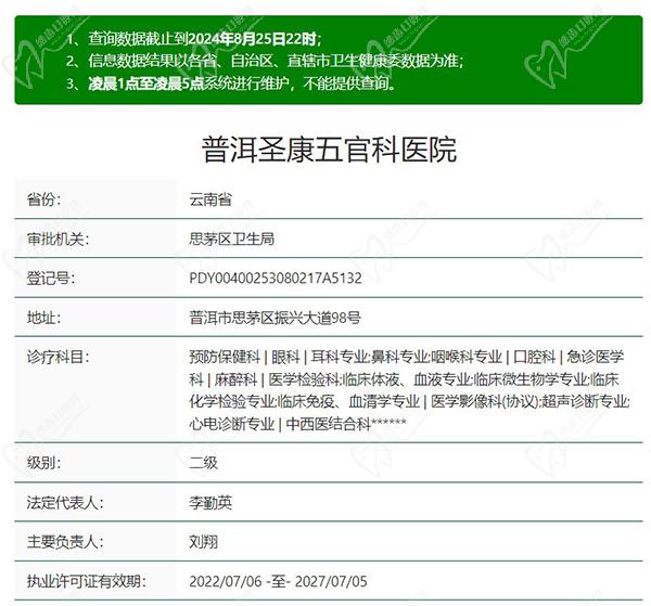 普洱圣康五官科医院口腔科正规资质