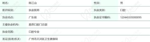 东莞慈恩齿科陈江山医生资质查询