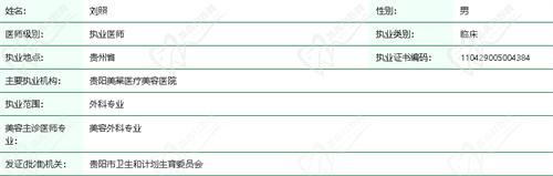 贵阳美莱医疗美容医院刘照医生资质