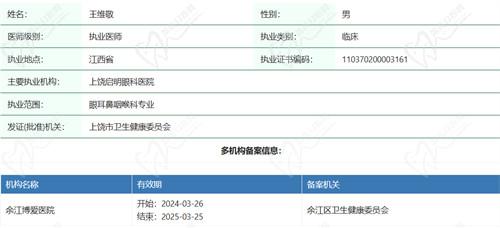 王维敬医生资质：