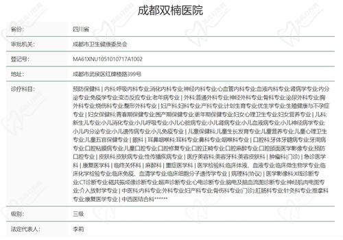 成都双楠医院眼科资质信息