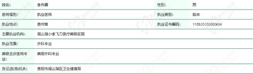 贵阳小李飞刀李作勇医生资质
