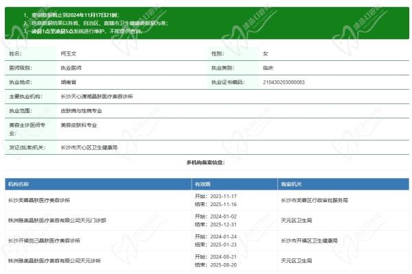 长沙晶肤医美(五一广场院)何玉文医生资质认证