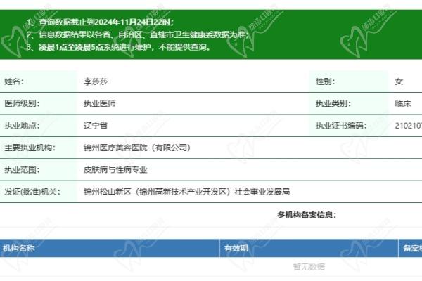 锦州医疗美容医院李莎莎医生资质认证