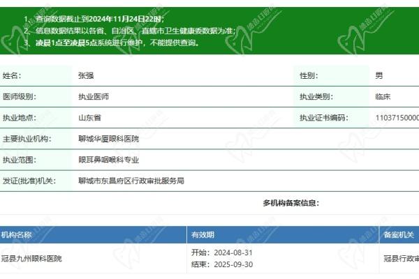 聊城华厦眼科医院张强医生资质认证