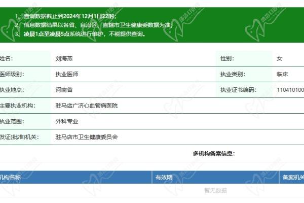 驻马店广济医院医美科刘海燕医生资质认证