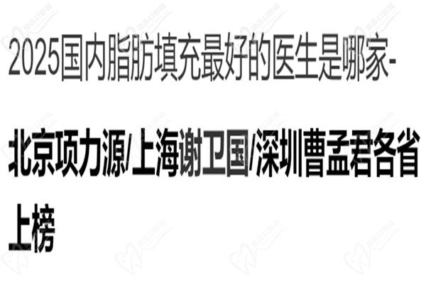国内脂肪填充好的医生是哪家