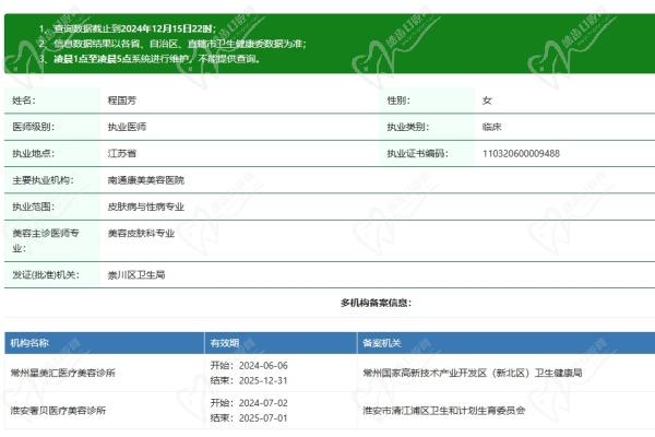 南通康美美容医院程国芳医生资质认证