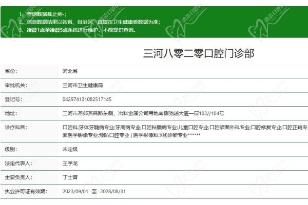 廊坊八零二零口腔门诊部(燕郊店)资质认证
