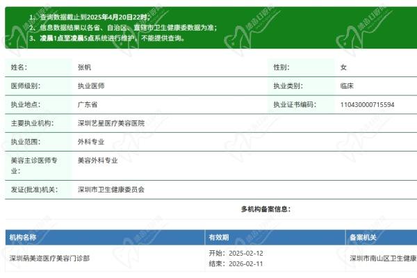 深圳艺星医疗美容医院张帆医生资质认证